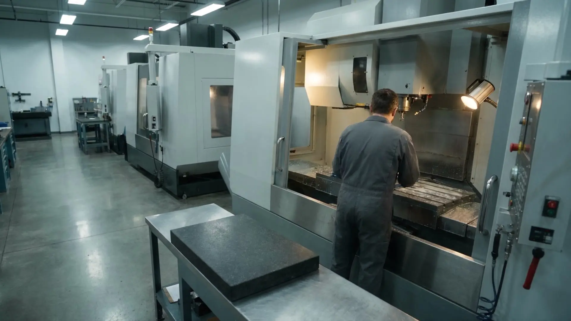 Illustrative precision manufacturing equipment inside a dark factory